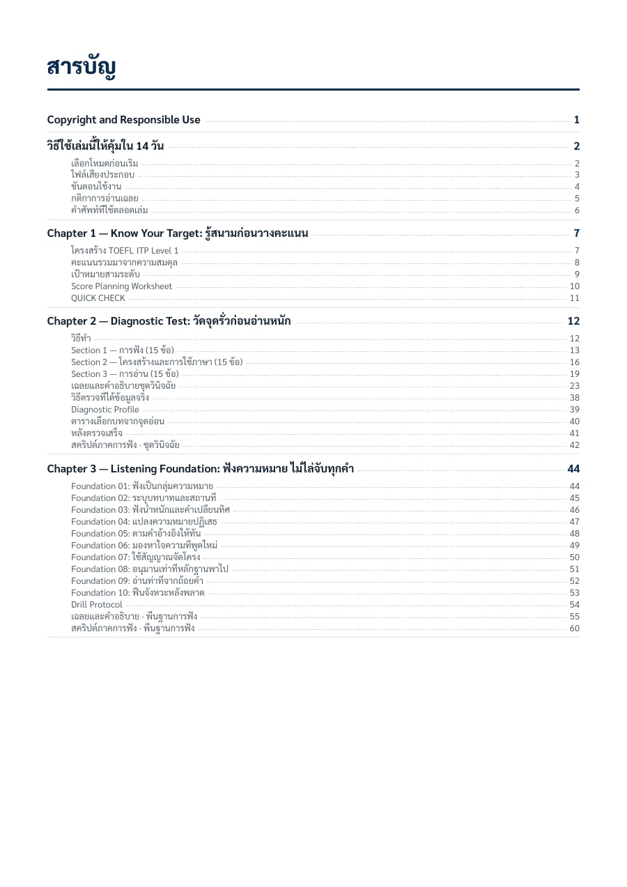 หน้าสารบัญของ TOEFL ITP 520+ Blueprint
